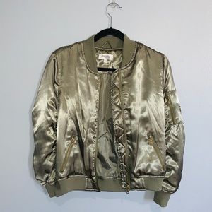 Charlotte Russe Olive Green Satin Bomber Jacket